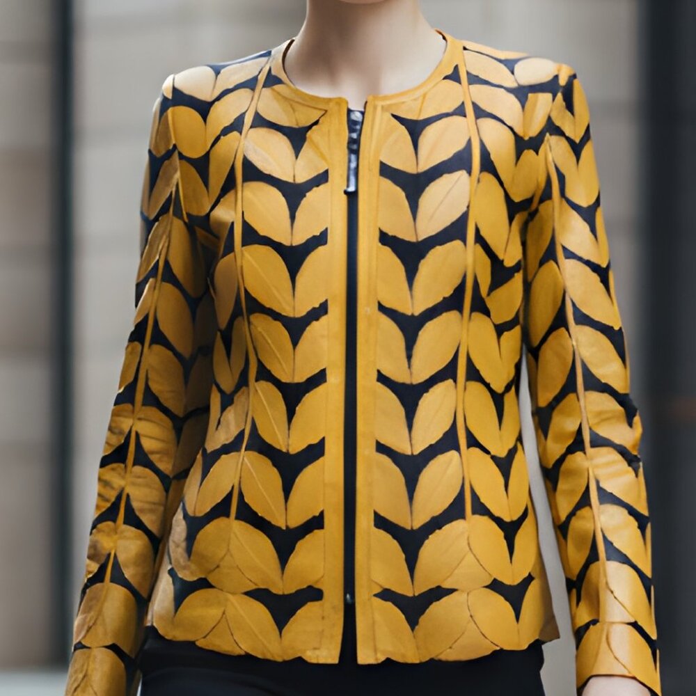 Sheer Blouses for Women Tops Shirt Jacket Leather Outfit Handmade Leaf Pattern